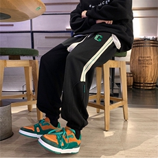 703-K879-P55加绒P65新款男绣花棉质束脚织带拼接卫裤，男装休闲裤，星座703