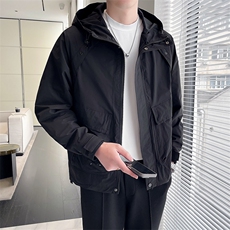 男士连帽外套2025秋季新款帅气工装青年夹克百搭时尚潮流上衣，男装夹克，电商A225