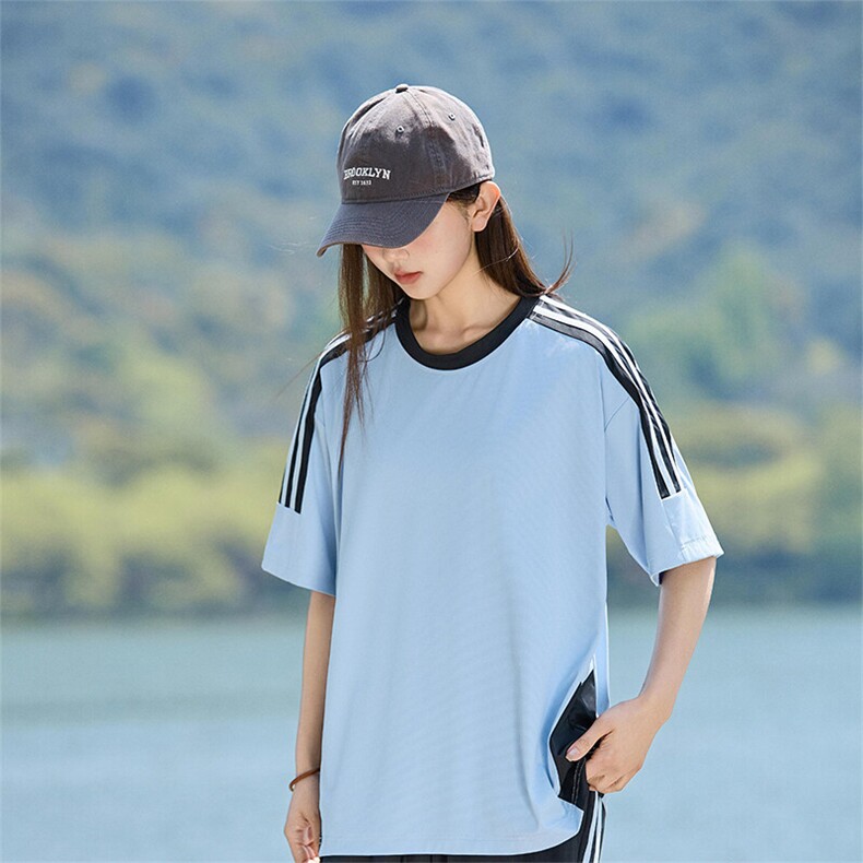 港风插肩袖拼接短袖t恤女纯色三条杠休闲上衣A406T6068特P33,男装T恤,星座309（原A406）