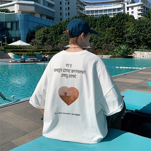1港风爱心印花休闲情侣日系潮大码M-5XL短袖T恤男DT7637P30控45图片