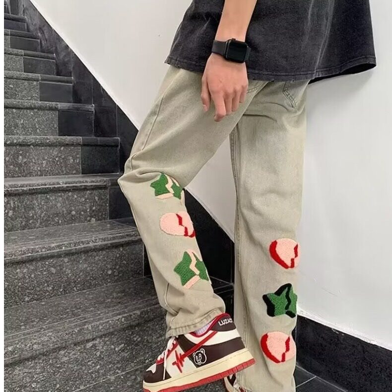 牛仔裤男士美式复古直筒男款春秋长裤毛巾绣小众设计感LG9422-P43图片