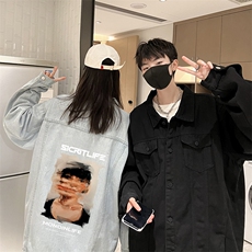 牛仔夹克男大码牛仔外套男茄克NJ77213-P60加绒款-P75，男装夹克，电商A040
