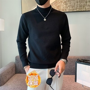 半高领毛衣男士新款2023内搭高级感时尚纹理中领针织打底衫P63图片