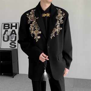 2025春装结婚登记高级感立体绣花大码男装轻奢宽松西服外套图片