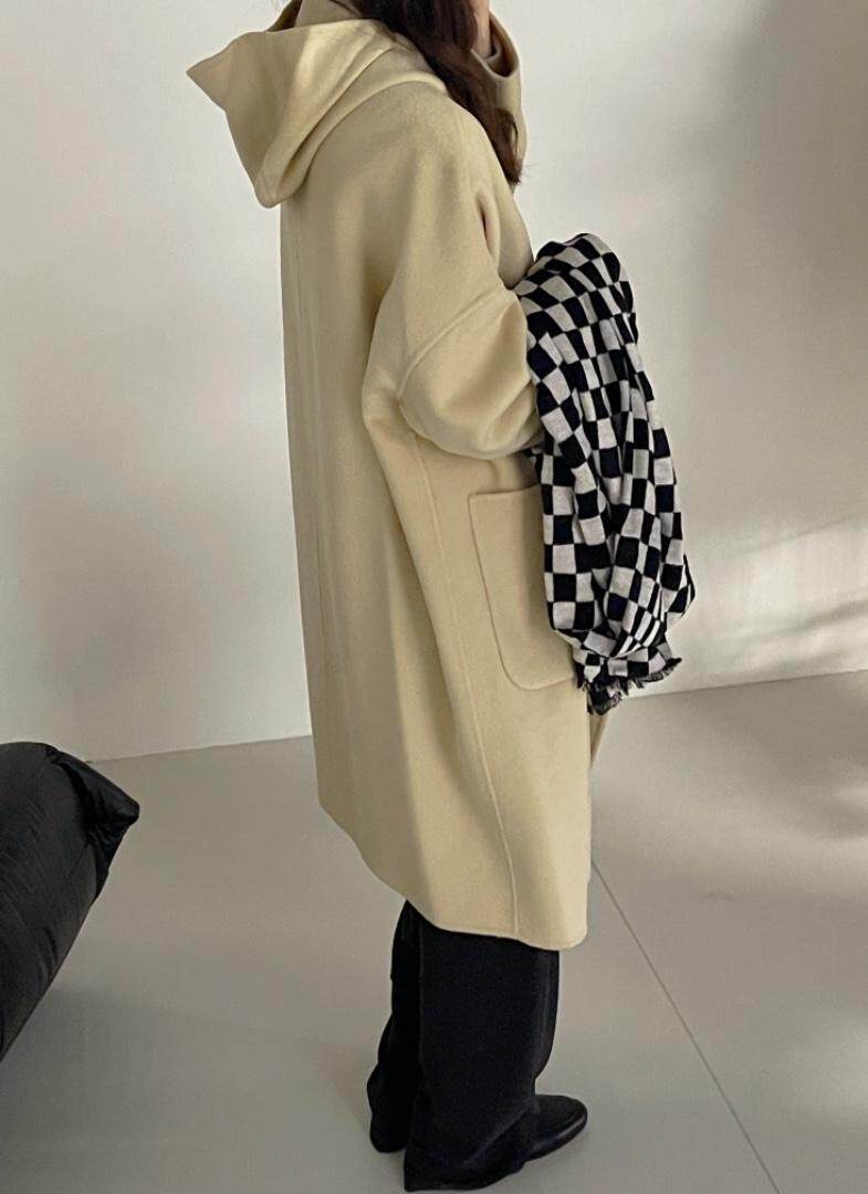 秋冬新款韩版连帽排扣羊绒大衣，其它，HJ