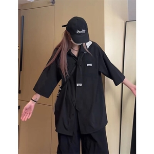 夏季冰丝短袖衬衫宽松学院风情侣衬衣（配领带）CS802-P40