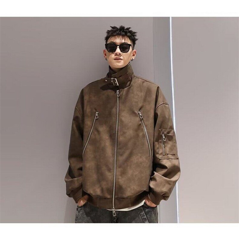 W9229-P68网图现货春季新款翻领PU皮夹克潮牌宽松机车皮衣外套,男装夹克,星座1608-2
