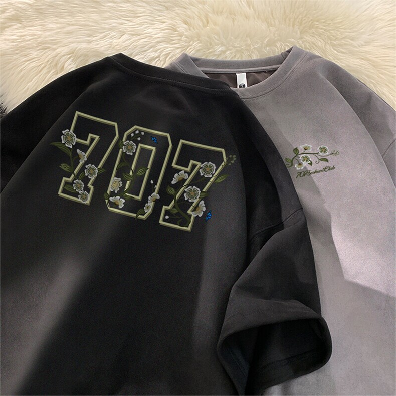 可设48小时发货支持抖音得物来样二开240克重磅美式麂皮绒短袖t恤,男装T恤,电商A486-1