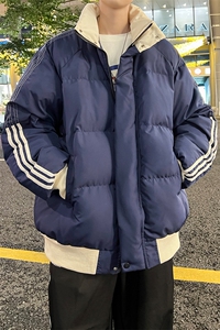 8XL-M三道杠韩系拼接立领加厚棉服三条杠棉衣面包服外套MY1706P98图片