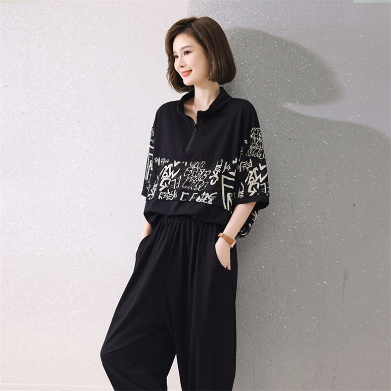 现货2022夏季新款时尚减龄休闲针织拼接套装两件套,女装套装/套裙,深水步