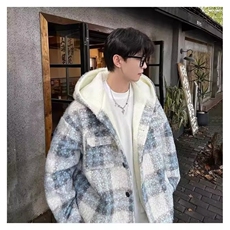 网络图现货潮牌秋冬格子宽松连帽休闲加棉加厚夹克J498-2-P85，男装夹克，星座715-7