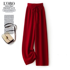 法式松弛感100纯羊毛针织阔腿裤女2025秋冬高腰显瘦小个子直筒裤，女装休闲裤，阿娇羊绒