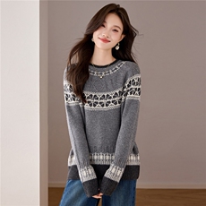 费尔岛针织衫冬新款大码胖mm毛衣独特漂亮高级感100羊毛打底衫，女装羊毛衫，艾米