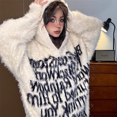 潮美式字母连帽毛衣男女中性风宽松针织外套秋冬季情侣毛绒上衣，男装针织衫/毛衣，星座1210-1