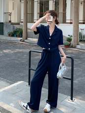 运动休闲套装女夏2025新款超火今年流行洋气时尚减龄阔腿裤两件套，女装套装/套裙，辉之琳