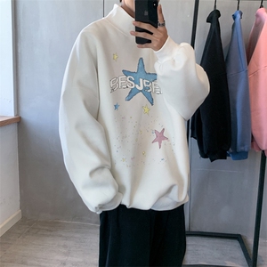 加绒加厚高领卫衣星星印花落肩袖情侣款打底衫男 XZ514-2-G88-P48图片
