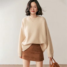 秋季新款圆领针织衫时尚休闲百搭，女装针织衫/毛衣，鸥蕊娅羊绒
