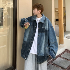 高街牛仔外套男韩版潮拼色字母刺绣2023秋冬新款ins夹克W5009-P65，男装大码男装，星座412-3