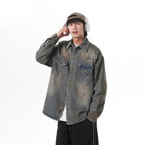 美式高街废土风脏脏长袖衬衫男高级感秋新款牛仔外套男JK1110-P85图片