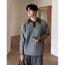 假两件撞色POLO领毛衣百搭慵懒风男翻领高智感针织毛衫男M2543，男装针织衫/毛衣，星座1116A（原606A-3）