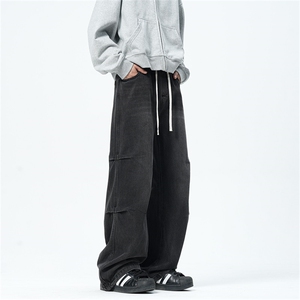 主推【S-4XL】现货！褶皱牛仔裤男水洗直筒裤子A080-8203-P65控88图片