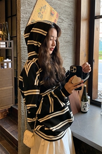 oversize条纹卫衣女春秋2025新款美式复古侧边拉链洋气上衣外套图片