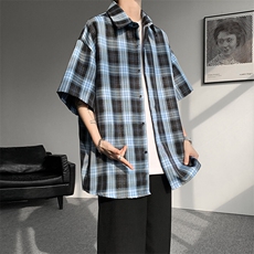 8XL-M格子短袖衬衫男夏季薄款DK制服衬衣JK学院风半袖外套DC28004，男装T恤，电商B312
