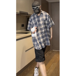 美式复古格子短袖衬衫夏男女宽松潮流小众休闲半袖衬衣CSD03 P35图片