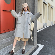 纯色翻领长袖单排扣羊毛大衣女2025冬季新款韩版保暖显瘦毛呢外套，女装羊绒大衣，2C201