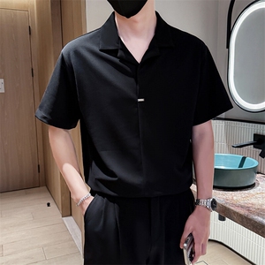 夏男立领纯色衬衫男休闲宽松休闲衬衣小伙A236-82552-P55图片