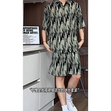 短袖衬衫男+短裤男套装男100%聚酯纤维M-5XL大码TZ78721P50控98，男装牛仔裤，星座226-1