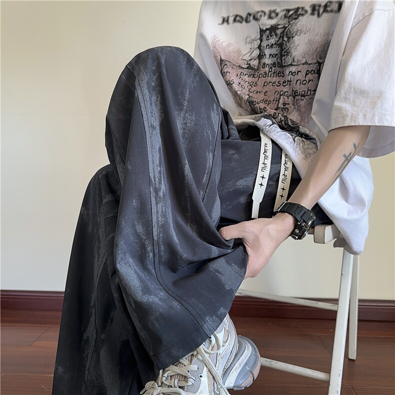 抖音品质夏季新款潮流扎染宽松休闲冰丝裤B315-K25683-特p30控58,男装休闲裤,电商B315