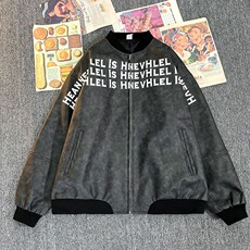 美式高街字母印花PU皮棒球服男复古宽松潮流机车皮衣外套-PY964，男装皮衣，星座601-2