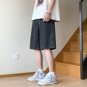 牛仔短裤男夏季薄款复古美式高街松紧腰五分裤子DK850-特批-32图片
