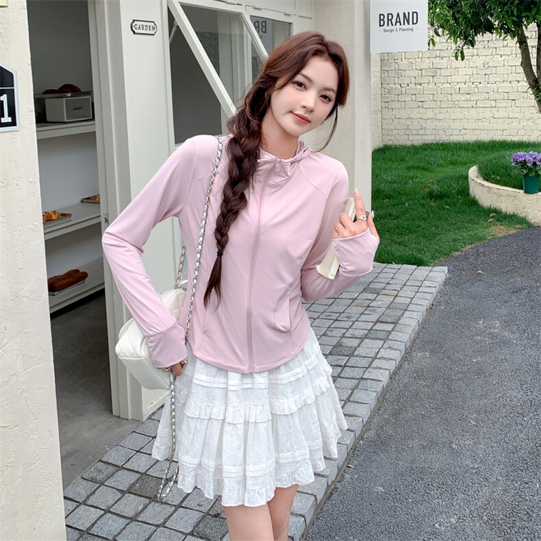 粉色短款连帽防晒服外套女2025年夏季新款显瘦轻薄透气小个子上衣图片