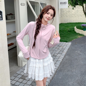 粉色短款连帽防晒服外套女2025年夏季新款显瘦轻薄透气小个子上衣图片