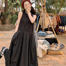 赫本风无袖立体裁剪圆领2024年夏季套头花苞裙，女装连衣裙，诺蝶