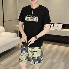 24346-P65夏季休闲T恤短裤男两件套欧货潮牌修身圆领短袖T恤套装，男装休闲套装，电商D310B-1
