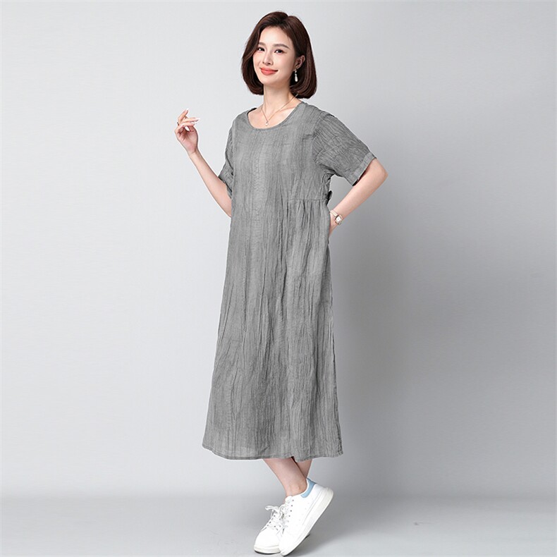 苎麻连衣裙夏季新品中长裙宽松款852款,女装连衣裙,秋牧寒烟