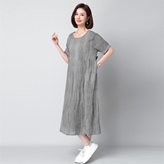 苎麻连衣裙夏季新品中长裙宽松款852款，女装连衣裙，秋牧寒烟