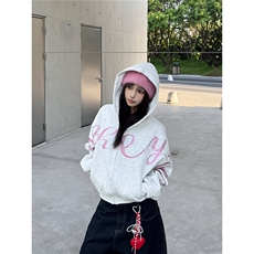 美式字母高级感连帽卫衣女秋冬新款宽松慵懒风oversize外套上衣女，女装短外套，星座1210-1