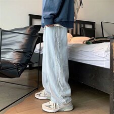 扎染牛仔裤男秋季坠感长裤美式hiphop直筒宽松高街阔腿裤NC818P38，男装牛仔裤，星座1116-2