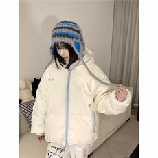日系新款撞色设计感拉链刺绣连帽面包服外套学生冬季宽松保暖棉衣，男装棉衣，星座1210-1