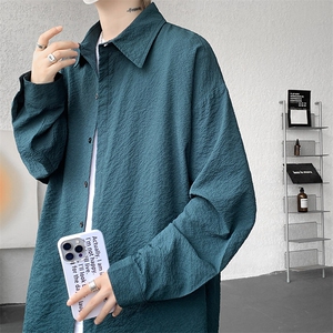 8XL-M泡泡纱盐缩肌理长袖衬衫男夏季冰丝外套防晒衬衣CS29007P40