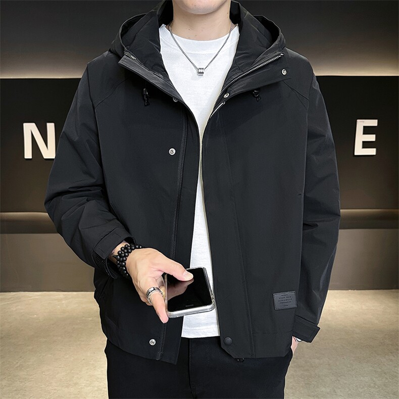 25017-M-3XL-P128店主风秋季新款纯色基础连帽冲锋衣夹克外套男,男装夹克,电商B255