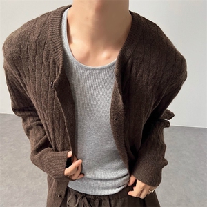 老钱风羊毛混纺麻花针织开衫毛衣秋冬基础百搭扭绳慵懒风毛衣外套,男装针织衫/毛衣,四季星座505