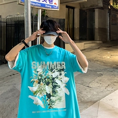B239-1275-P28港风油画白天鹅创意印花夏季重磅落肩袖短袖t恤，男装T恤，星座514-2(原B239)