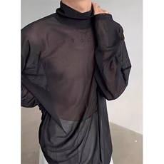 [003]长袖落肩透视t恤男士透气网纱上衣打底衫A079-T206-P21，男装T恤，电商A079