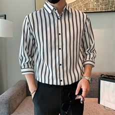 春季潮流青春流行男衬衫文艺标准百搭条纹简约七分袖CS156-8，男装衬衫，星座1116A-2（原606A-1）
