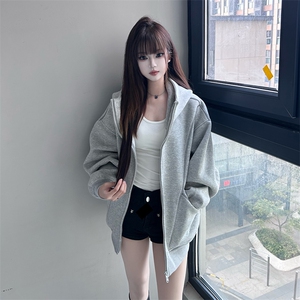 抖音得物高品质秋冬美式高街重磅结构辑明线纹理连帽卫衣外套W111图片